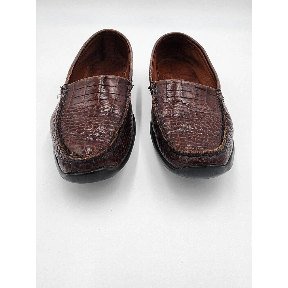 Allen Edmonds Brown Croc-Embossed Leather Loafers